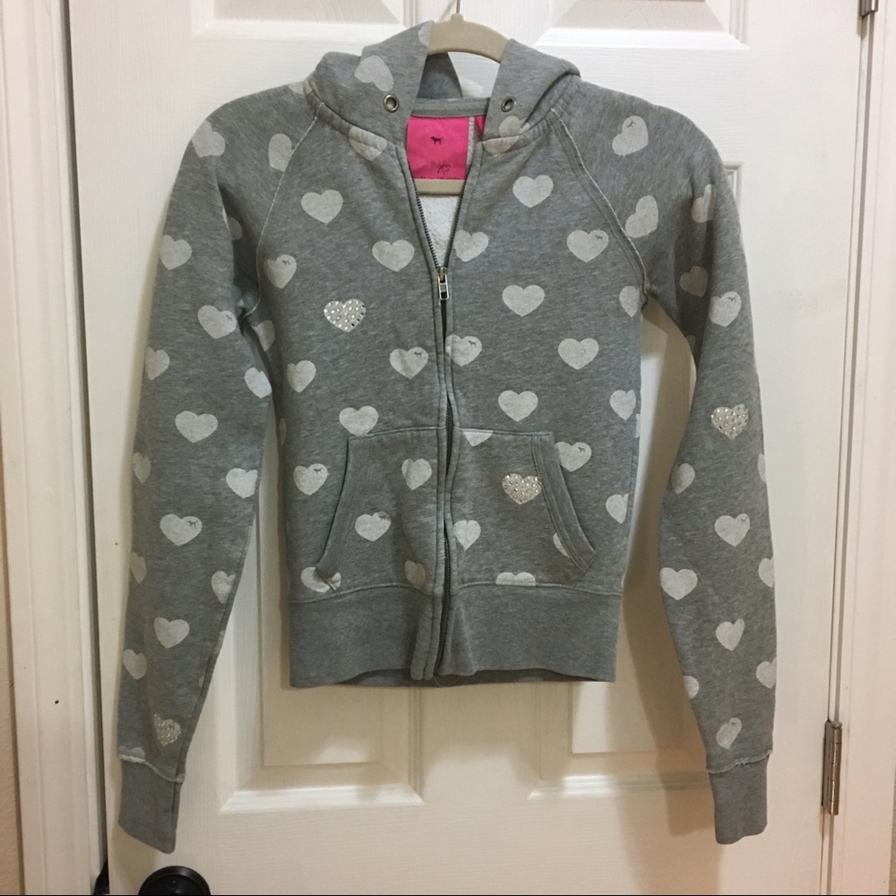 Victoria’s Secret Pink Heart Heather Grey Hoodie